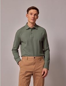 Green Mercerised Cotton Polo Shirt – Long Sleeve