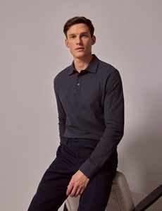 Charcoal Mercerized Cotton Polo Shirt – Long Sleeve