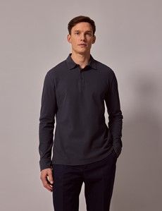 Charcoal Mercerized Cotton Polo Shirt – Long Sleeve-preview2
