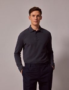 Charcoal Mercerized Cotton Polo Shirt – Long Sleeve-preview5