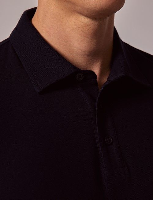 Navy Mercerised Cotton Polo Shirt – Long Sleeve-preview