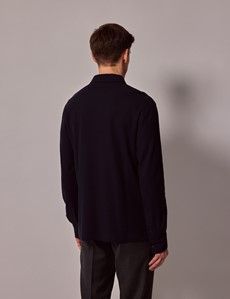 Navy Mercerised Cotton Polo Shirt – Long Sleeve-preview4