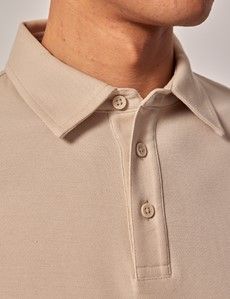 Beige  Mercerised Cotton Polo Shirt – Long Sleeve-preview1