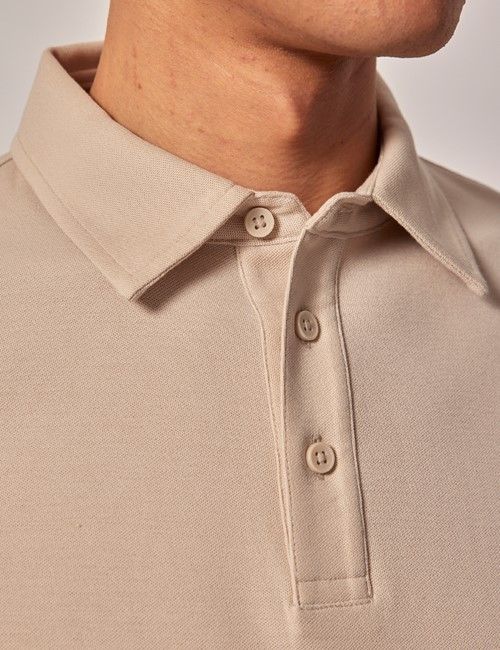 Beige  Mercerised Cotton Polo Shirt – Long Sleeve-preview