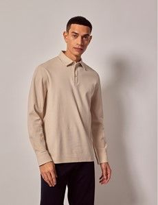 Beige  Mercerised Cotton Polo Shirt – Long Sleeve-preview2