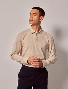 Beige  Mercerised Cotton Polo Shirt – Long Sleeve-preview5