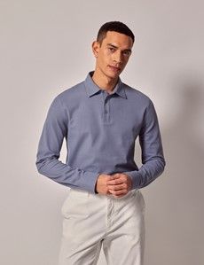 Ocean Blue Mercerised Cotton Polo Shirt – Long Sleeve