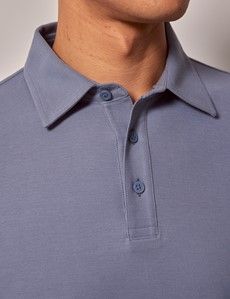 Ocean Blue Mercerised Cotton Polo Shirt – Long Sleeve-preview1