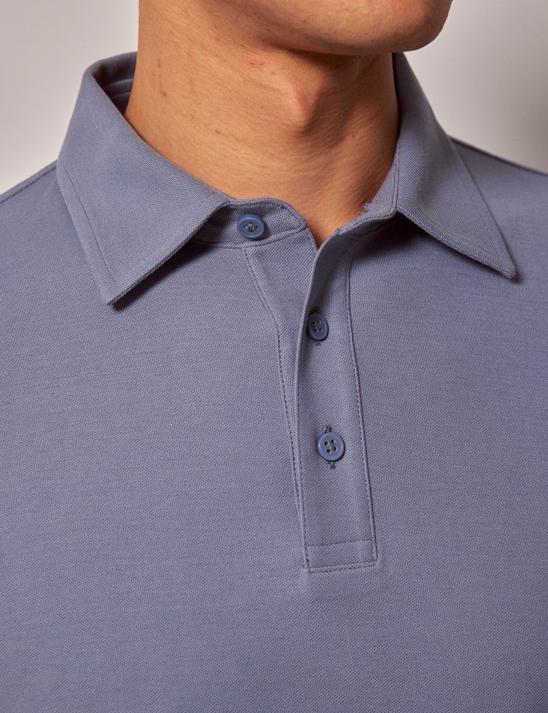 Men's Ocean Blue Mercerised Cotton Long Sleeve Polo Shirt | Hawes and ...