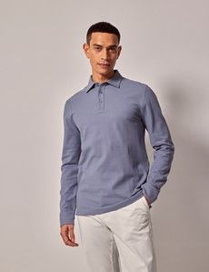 Ocean Blue Mercerised Cotton Polo Shirt – Long Sleeve-preview2