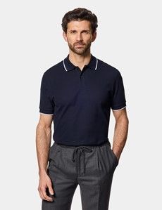 Navy Tipped Piqué Polo Shirt