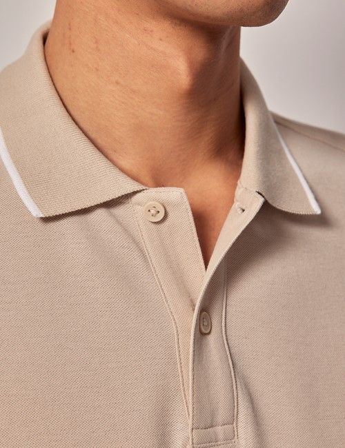 Beige Tipped Mercerized Cotton Polo Shirt – Short Sleeve-preview
