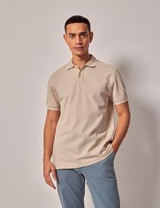 Beige Tipped Mercerized Cotton Polo Shirt – Short Sleeve-preview2
