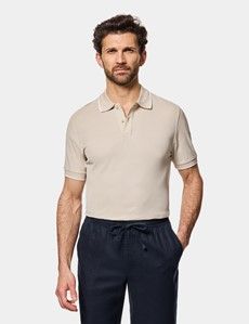 Beige Tipped Piqué Polo Shirt