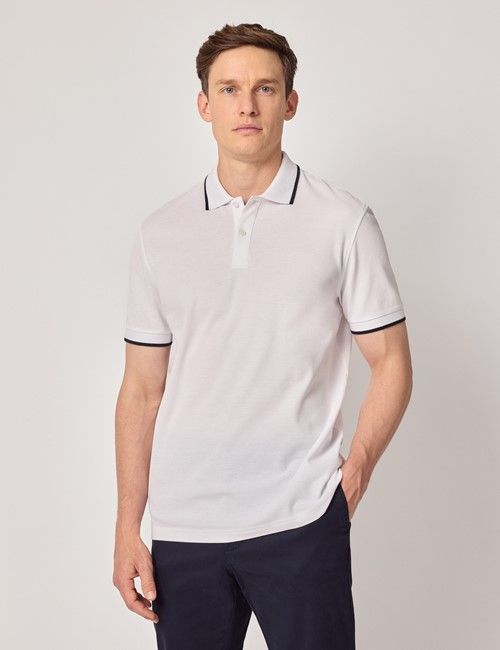 White Tipped Mercerised Cotton Polo Shirt – Short Sleeve