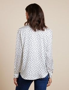 Relaxed Fit White & Navy Paint Spot Blouse