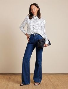 Relaxed Fit White & Navy Paint Spot Blouse