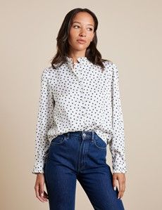 Relaxed Fit White & Navy Paint Spot Blouse