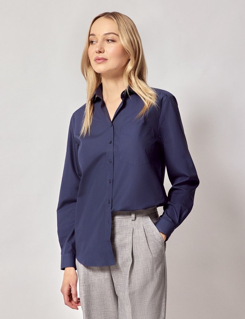 Relaxed Fit Navy Shirt - Chest Pocket