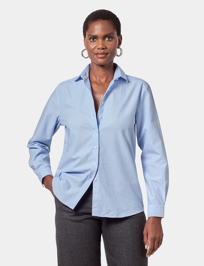 Relaxed Fit Light Blue Washed Oxford Shirt