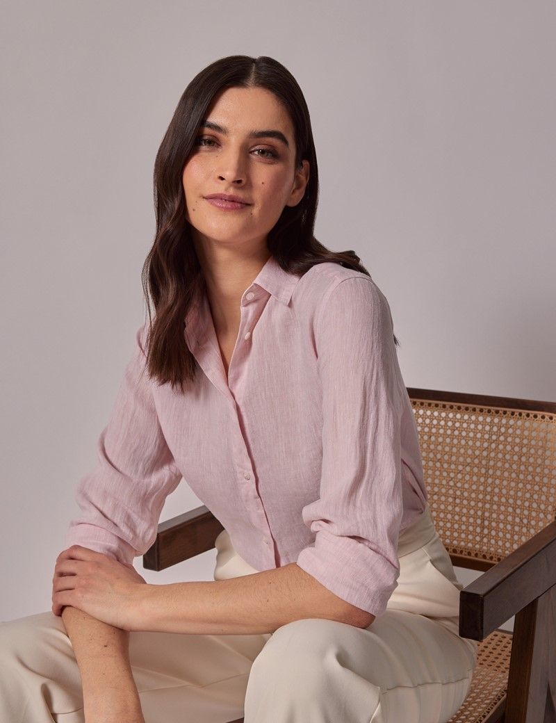 Women's Pink Relaxed Linen Shirt | Hawes and Curtis