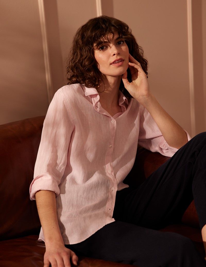 Women's Pink Relaxed Linen Shirt Hawes and Curtis
