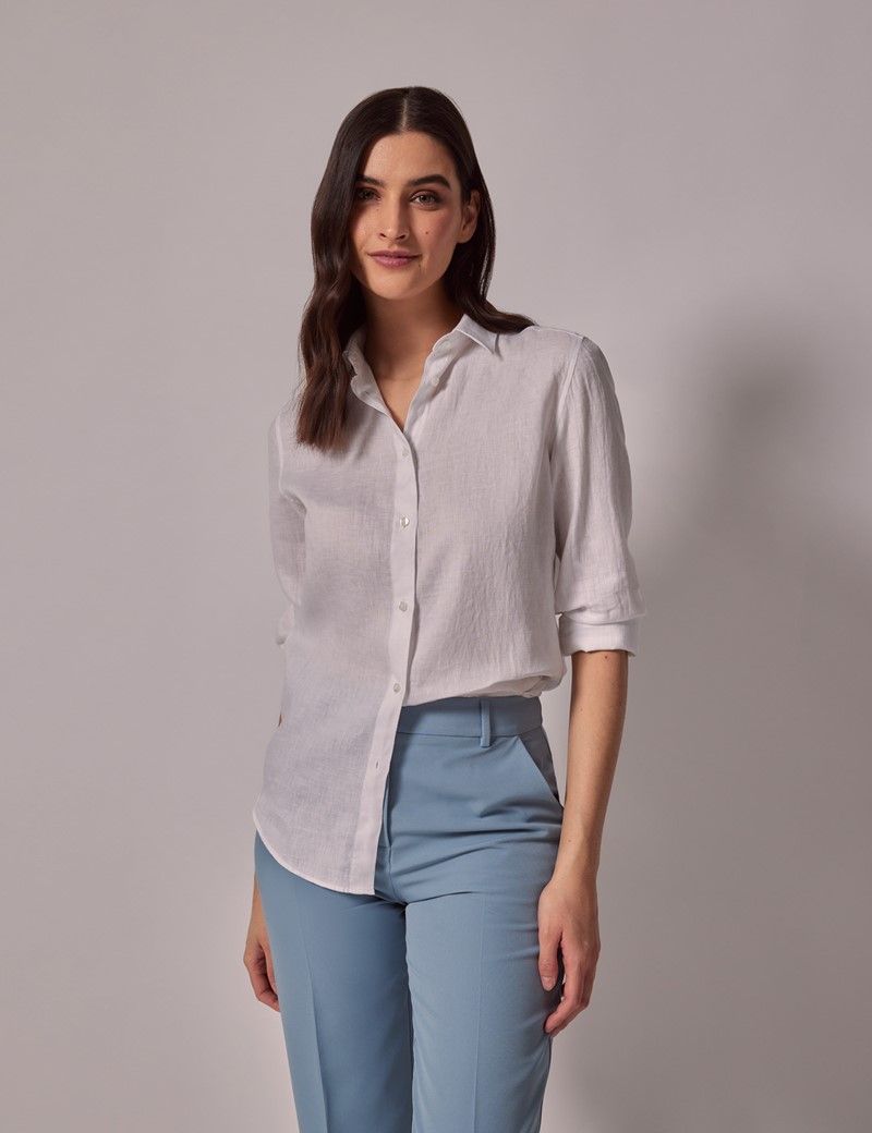 Womens White Relaxed Linen Shirt Hawes And Curtis