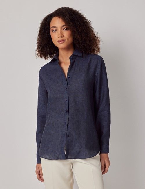 Navy Linen Relaxed Fit Shirt