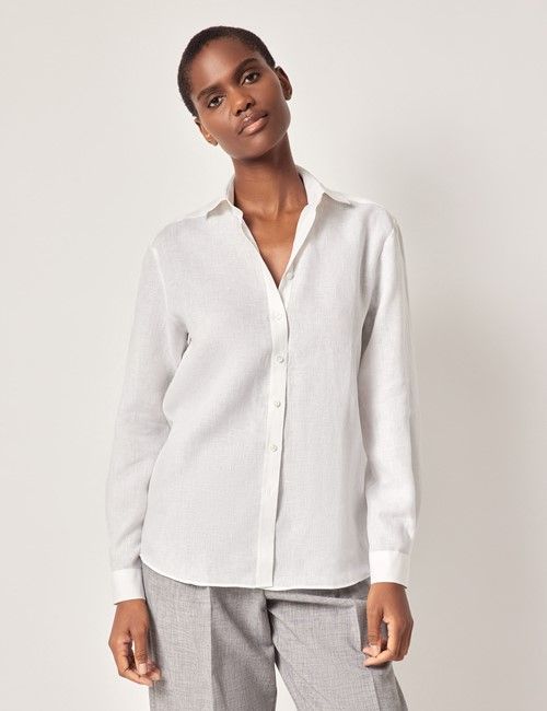 White Linen Relaxed Fit Shirt