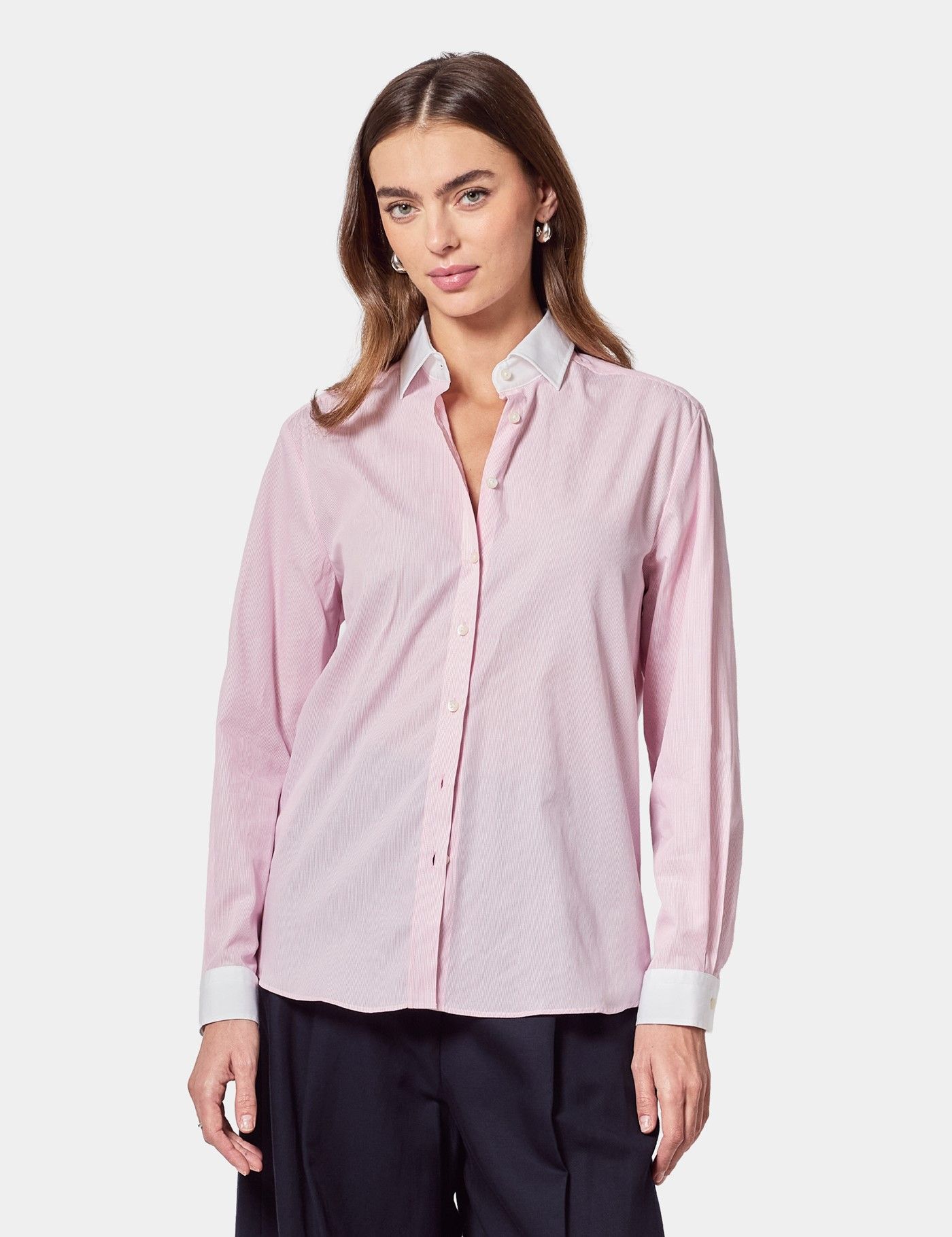 Relaxed Fit Pink & White Fine Stripe Shirt