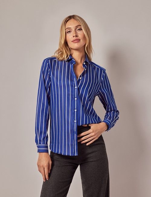 Blue & White Bold Stripe Cotton Relaxed Fit Shirt