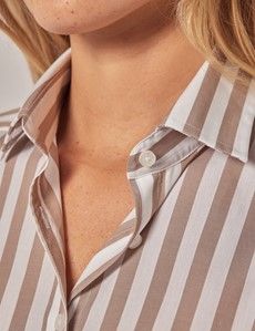 Relaxed Fit Taupe & White Bold Stripe Shirt