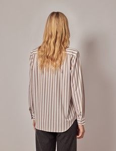 Relaxed Fit Taupe & White Bold Stripe Shirt
