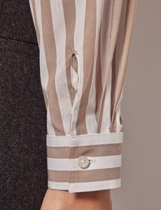 Relaxed Fit Taupe & White Bold Stripe Shirt