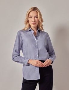 Relaxed Fit Navy & White Double Stripe Shirt