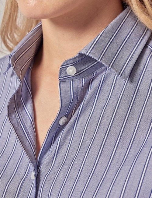 Navy & White Double Stripe Cotton Relaxed Fit Shirt-preview