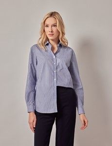 Relaxed Fit Navy & White Double Stripe Shirt-preview3