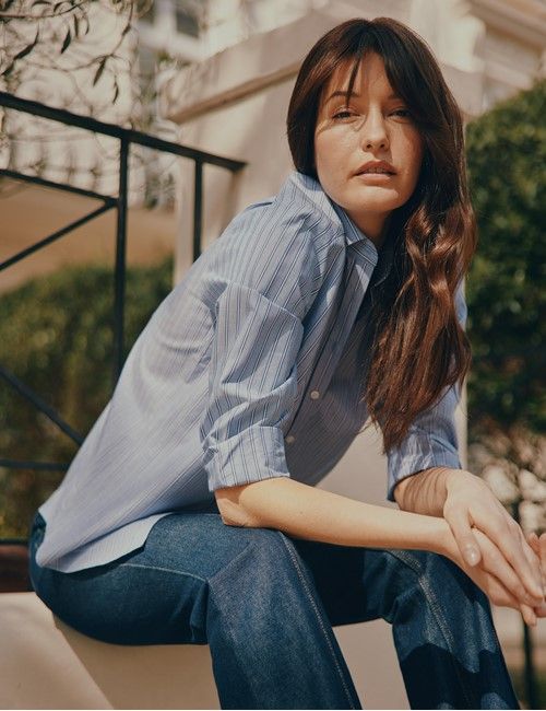 Navy & White Double Stripe Cotton Relaxed Fit Shirt-preview