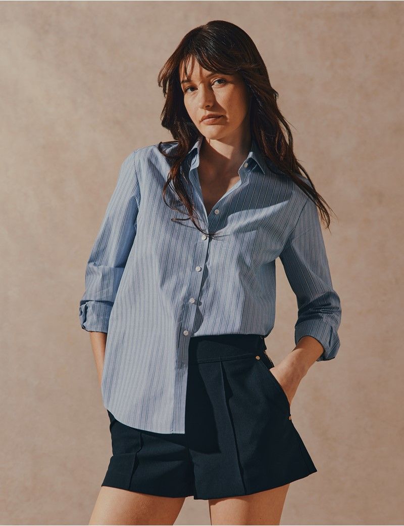 Relaxed Fit Blue & White Double Stripe Shirt-preview