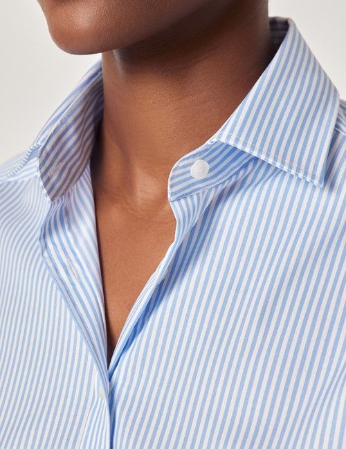 Blue & White Fine Stripe Cotton Relaxed Fit Shirt-preview