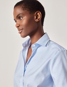 Relaxed Fit Blue & White Fine Stripe Shirt