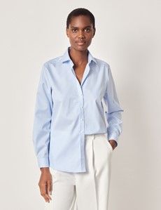 Relaxed Fit Blue & White Fine Stripe Shirt