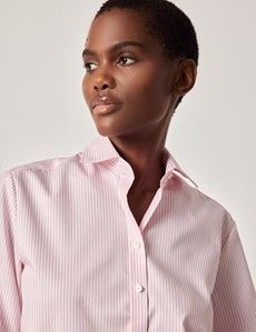 Pink & White Fine Stripe Cotton Relaxed Fit Shirt-preview2
