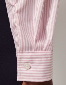 Pink & White Fine Stripe Cotton Relaxed Fit Shirt-preview5