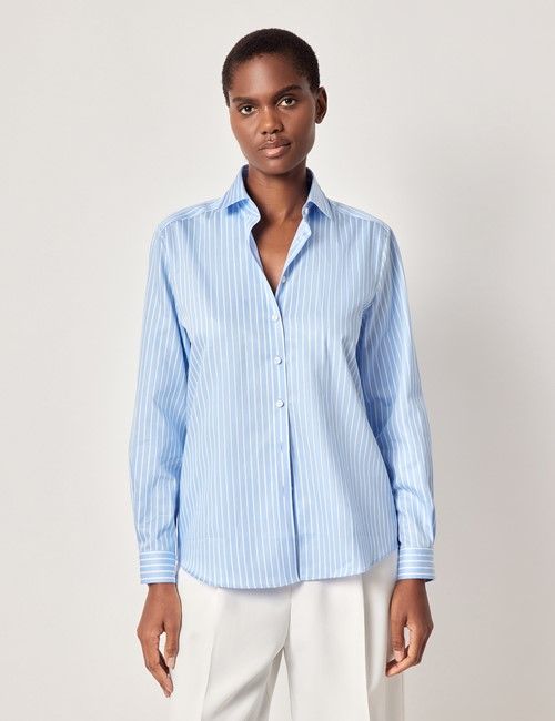 Blue & White Stripe Cotton Relaxed Fit Shirt