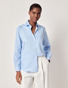 Relaxed Fit Blue & White Stripe Shirt