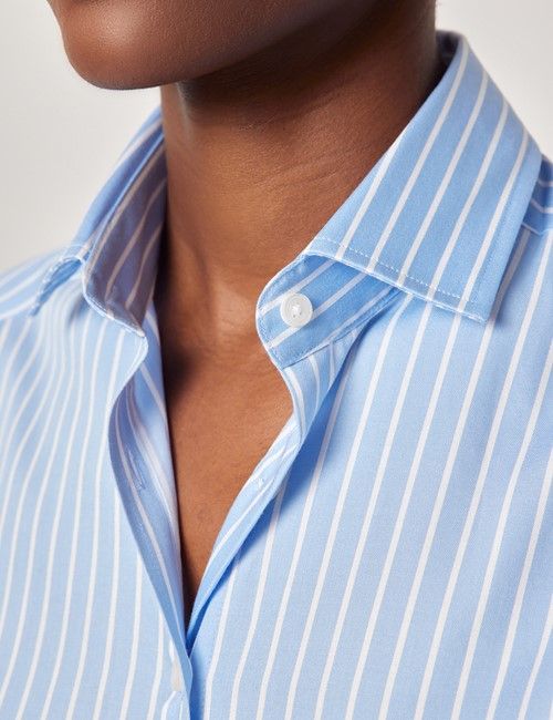 Blue & White Stripe Cotton Relaxed Fit Shirt-preview