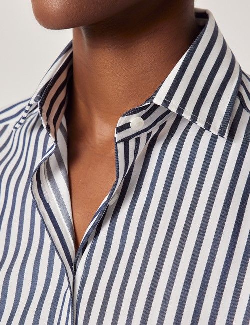 Navy & White Bold Stripe Cotton Relaxed Fit Shirt-preview