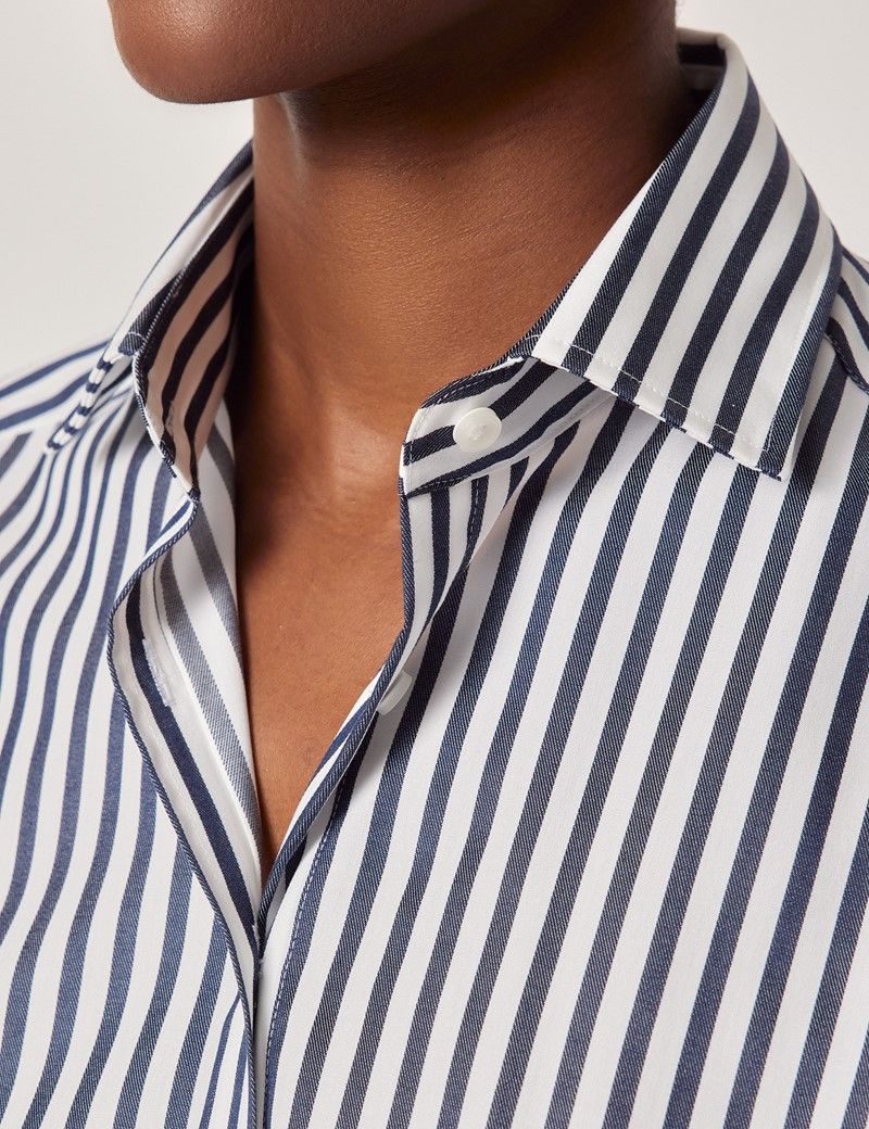 Relaxed Fit Navy & White Bold Stripe Shirt-preview