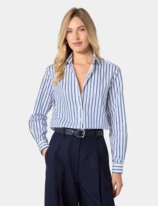 Relaxed Fit White & Blue Butcher Stripe Shirt